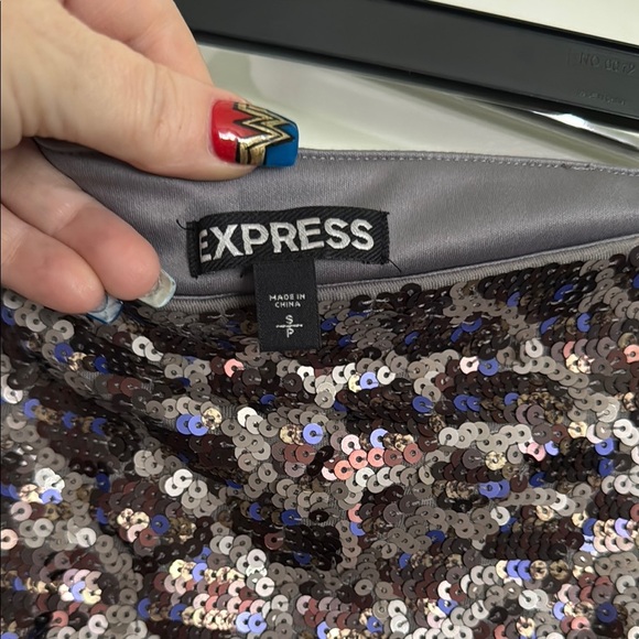 Express Silver Purple Sequin Mini Pencil Skirt - Picture 2 of 8